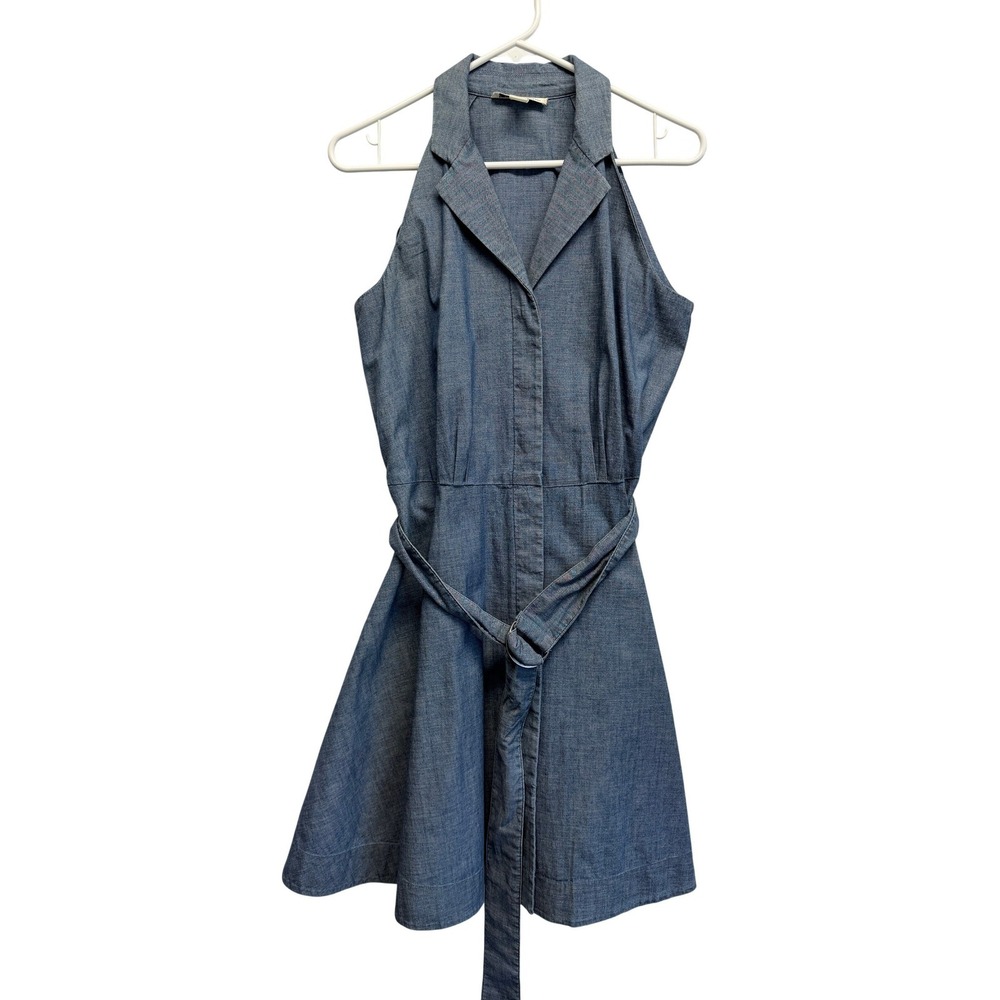 Kenneth Cole Dress Halter Belted Chambray 8 Blue Women